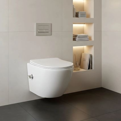 REA-C9701 - WC sospeso con doccetta bidet e sedile CARLO LUX ceramica/bianco
