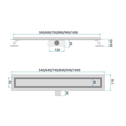 REA-G2502 - Canale di scarico NEOX 70 cm in acciaio inossidabile