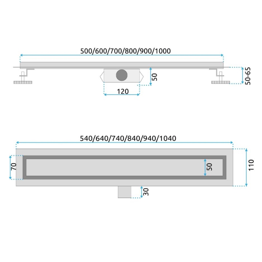 REA-G2562 - Canalina di scarico NEOX 70 cm in acciaio inox/dorato