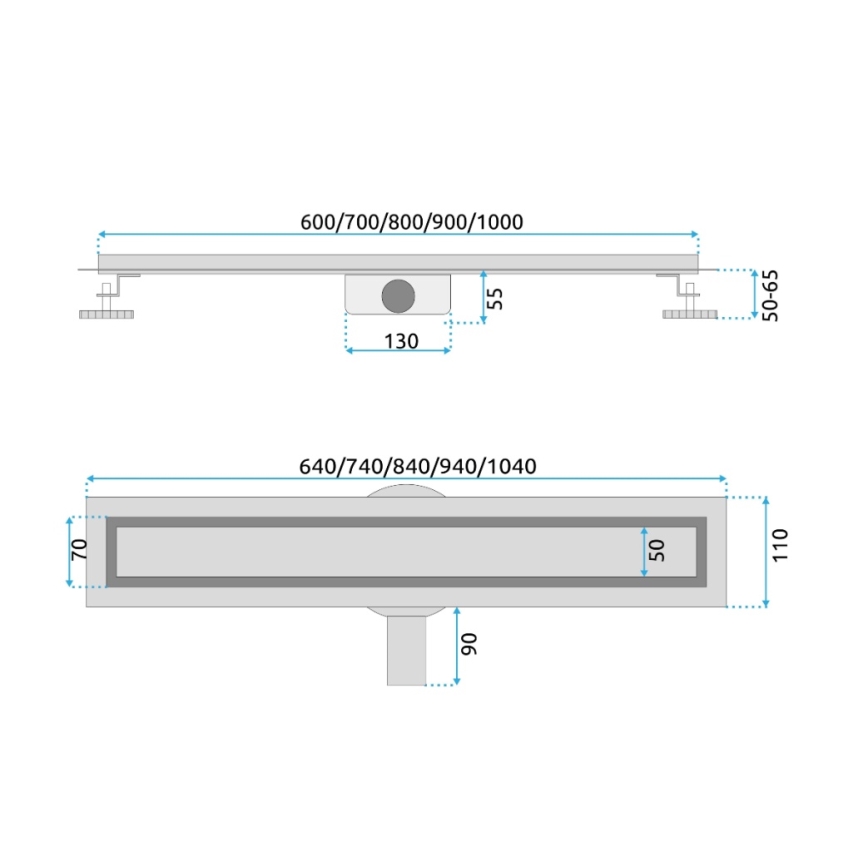 REA-G2702 - Canalina di scarico NEOX PRO 70 cm in acciaio inossidabile/oro spazzolato