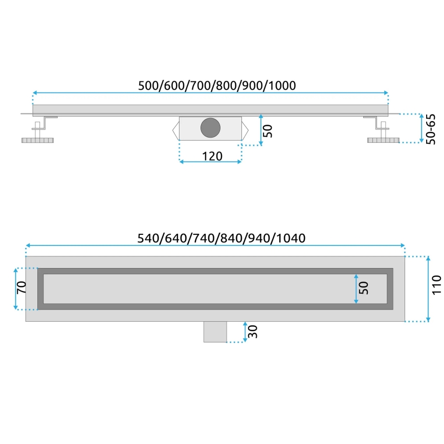 REA-G6602 - Canalina di scarico lineare PURE NEOX 70 cm, nero opaco
