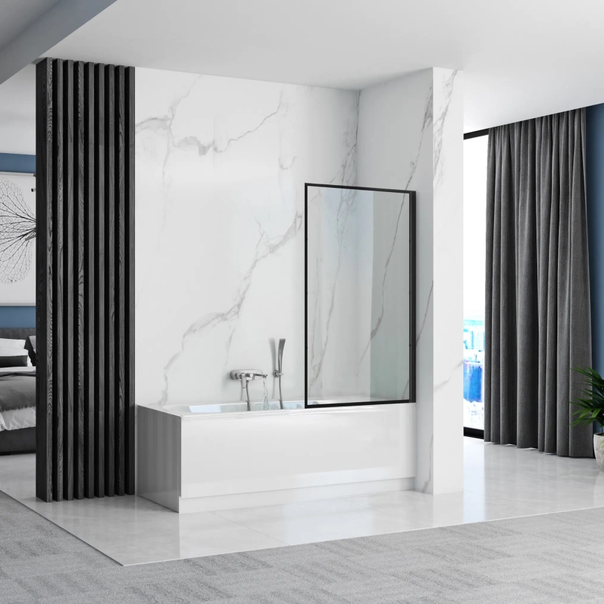 REA-K7632 - Parete mobile per vasca LAGOS 140x70 cm nero/trasparente