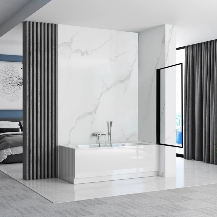 REA-K7632 - Parete mobile per vasca LAGOS 140x70 cm nero/trasparente