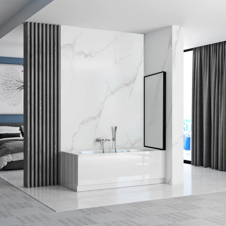 REA-K7632 - Parete mobile per vasca LAGOS 140x70 cm nero/trasparente