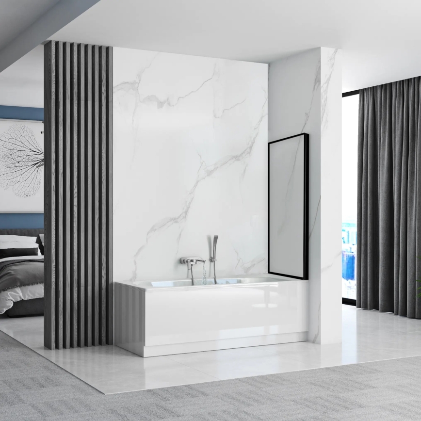 REA-K7633 - Parete per vasca mobile LAGOS 140x80 cm nero/trasparente