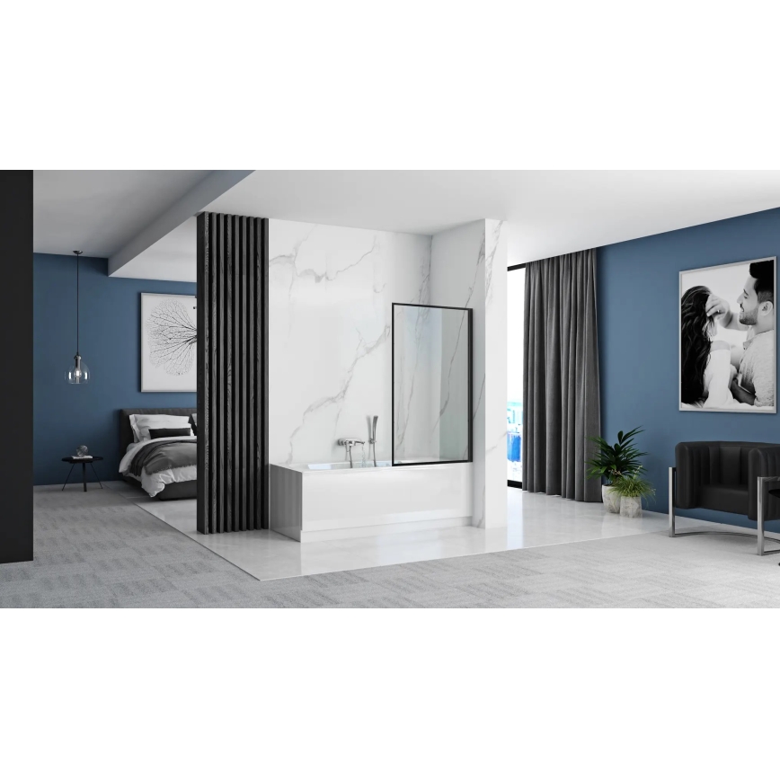 REA-K7633 - Parete per vasca mobile LAGOS 140x80 cm nero/trasparente