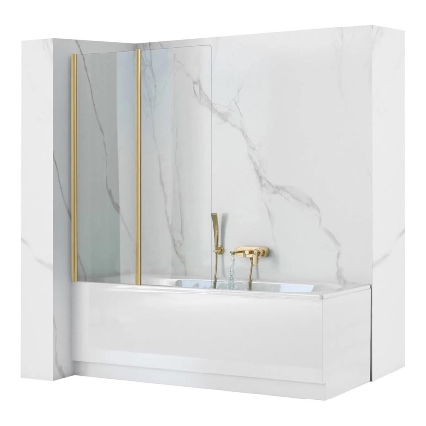 REA-K9777 - Pannello doccia pieghevole per vasca AGAT 140x100 cm, finitura oro spazzolato/vetro trasparente
