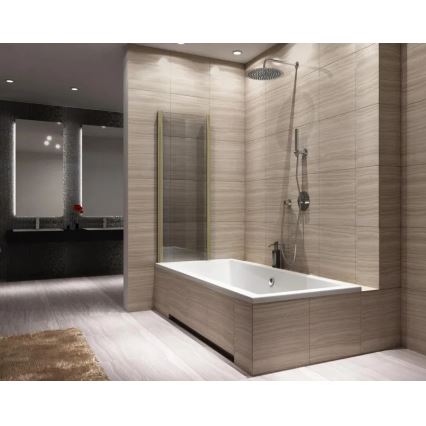 REA-K9777 - Pannello doccia pieghevole per vasca AGAT 140x100 cm, finitura oro spazzolato/vetro trasparente
