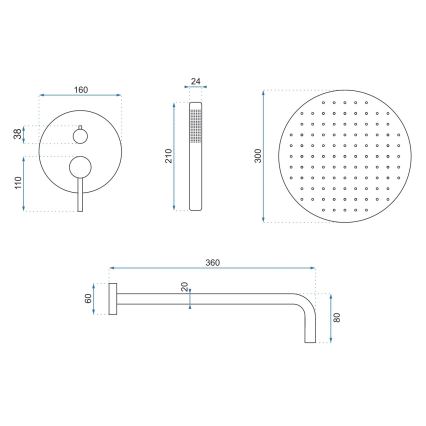 REA-P4100 - Set doccia con miscelatore da incasso LUNGO nero