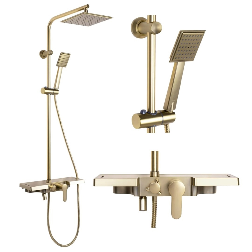 REA-P4121 - Set doccia con rubinetteria BRAVO in finitura oro spazzolato