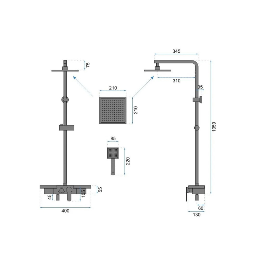 REA-P4121 - Set doccia con rubinetteria BRAVO in finitura oro spazzolato