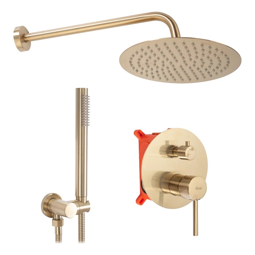 REA-P4160 - Set doccia con miscelatore da incasso LUNGO, finitura oro spazzolato