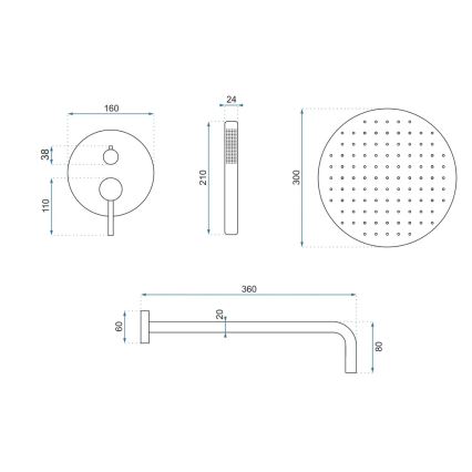 REA-P4160 - Set doccia con miscelatore da incasso LUNGO, finitura oro spazzolato