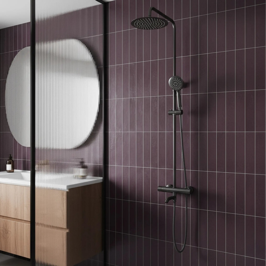 REA-P6386 - Set doccia con miscelatore termostatico LUNGO titanio