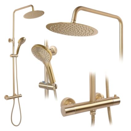 REA-P6602 - Set doccia con miscelatore termostatico VINCENT oro spazzolato
