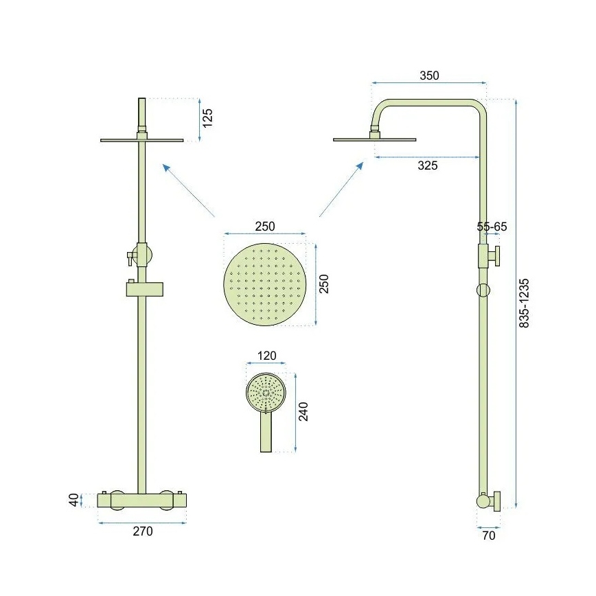 REA-P6602 - Set doccia con miscelatore termostatico VINCENT oro spazzolato