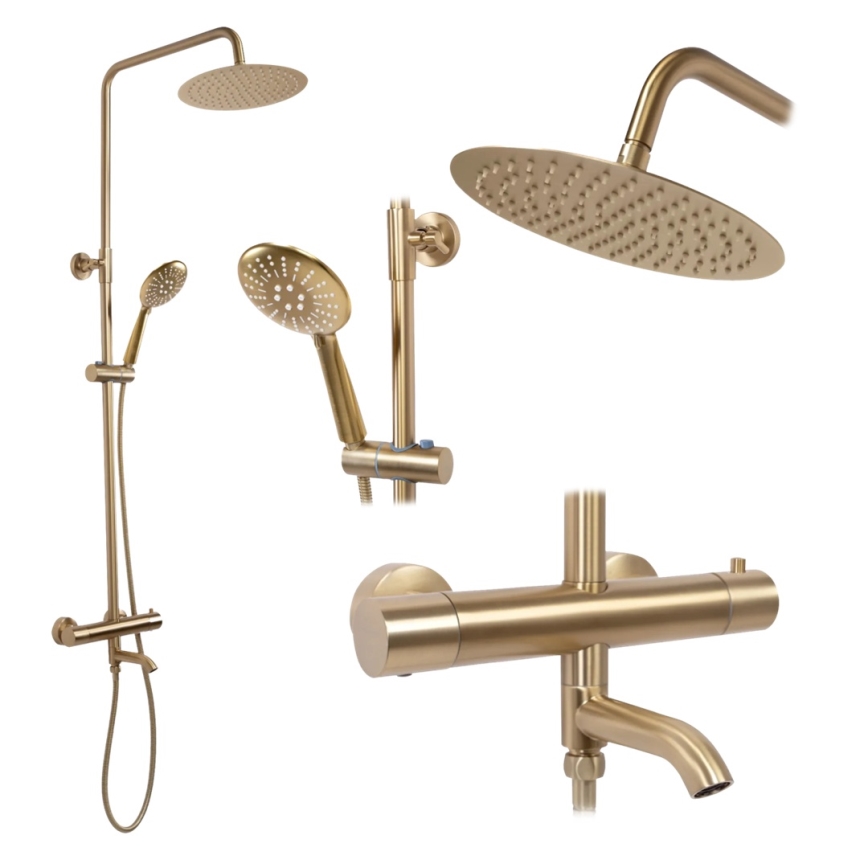 REA-P6604 - Kit doccia LUNGO con miscelatore termostatico, finitura in oro spazzolato
