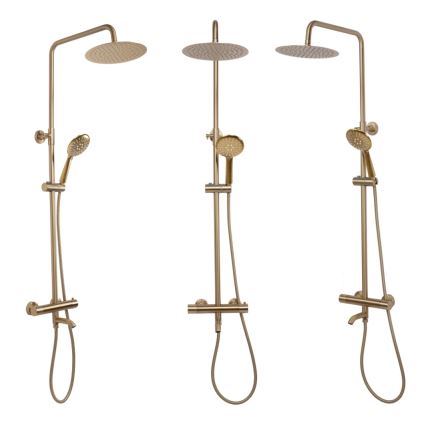 REA-P6604 - Kit doccia LUNGO con miscelatore termostatico, finitura in oro spazzolato