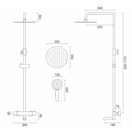 REA-P6604 - Kit doccia LUNGO con miscelatore termostatico, finitura in oro spazzolato