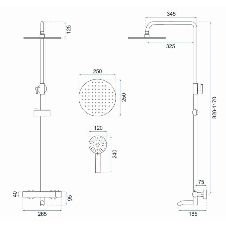 REA-P6604 - Kit doccia LUNGO con miscelatore termostatico, finitura in oro spazzolato