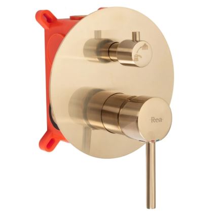 REA-P6609 - Set doccia con miscelatore termostatico da incasso LUNGO oro spazzolato