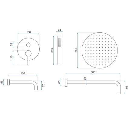 REA-P6609 - Set doccia con miscelatore termostatico da incasso LUNGO oro spazzolato
