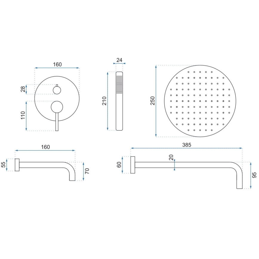 REA-P6609 - Set doccia con miscelatore termostatico da incasso LUNGO oro spazzolato