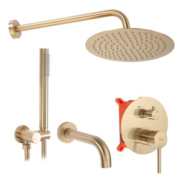 REA-P6609 - Set doccia con miscelatore termostatico da incasso LUNGO oro spazzolato