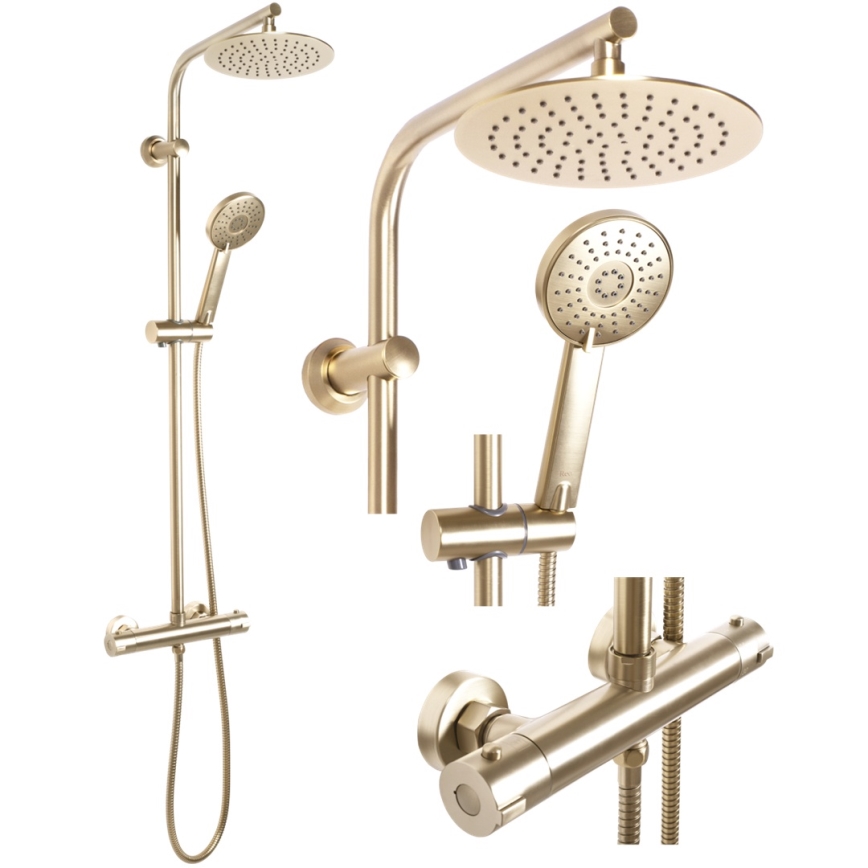 REA-P8413 - Set doccia con miscelatore termostatico BLISS oro spazzolato