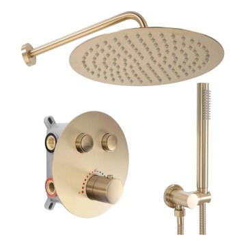 REA-P8551 - Set doccia con miscelatore termostatico da incasso LUNGO oro spazzolato