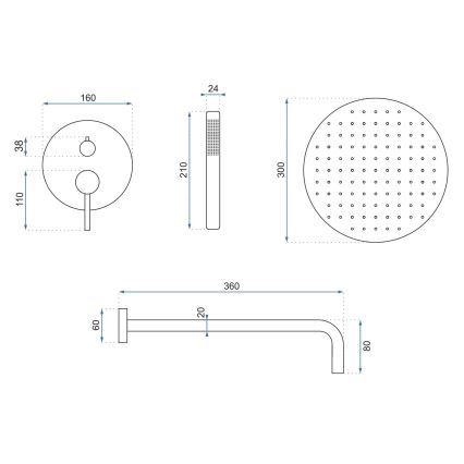 REA-P8809 - Set doccia con miscelatore da incasso LUNGO rame spazzolato