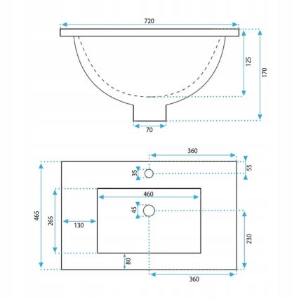 REA-U0190 - Lavabo da incasso DAFNE 46,5x72 cm ceramica/bianco lucido