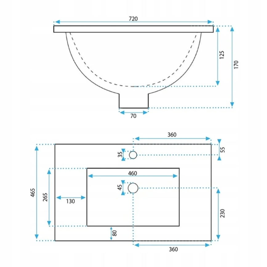 REA-U0190 - Lavabo da incasso DAFNE 46,5x72 cm ceramica/bianco lucido