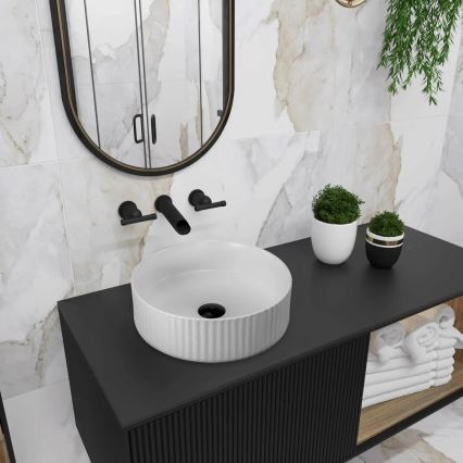 REA-U0601 - Lavabo da appoggio DELIA 36 cm bianco lucido/effetto pietra