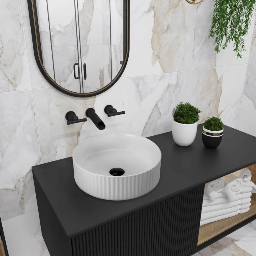 REA-U0601 - Lavabo da appoggio DELIA 36 cm bianco lucido/effetto pietra