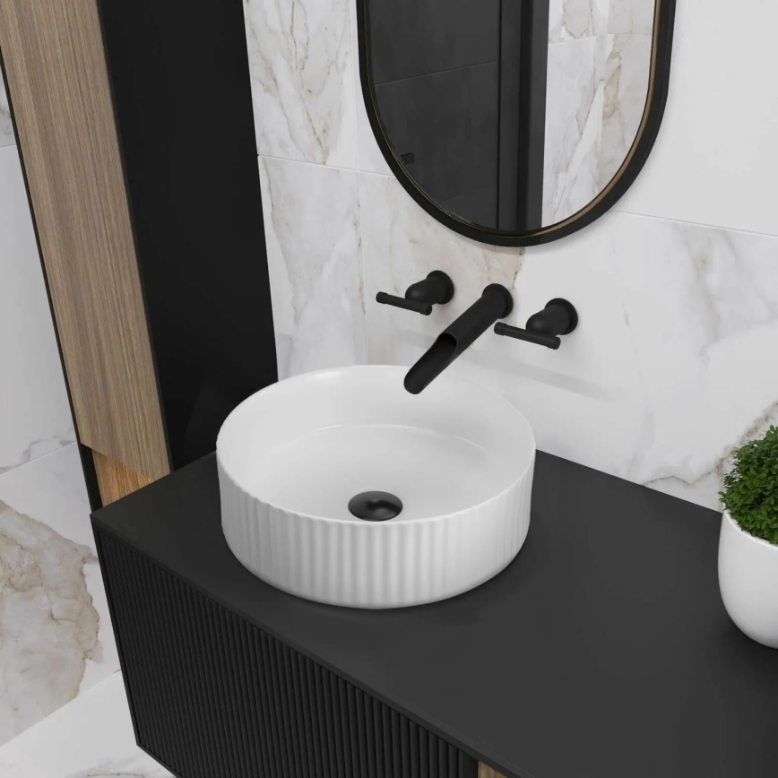 REA-U0601 - Lavabo da appoggio DELIA 36 cm bianco lucido/effetto pietra