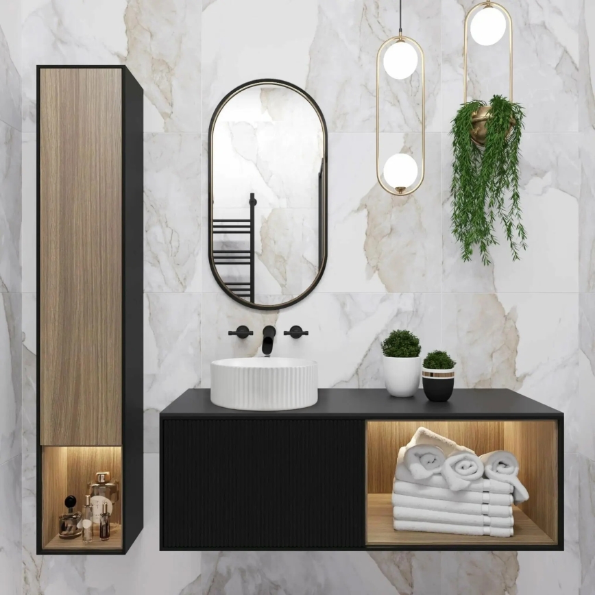 REA-U0601 - Lavabo da appoggio DELIA 36 cm bianco lucido/effetto pietra