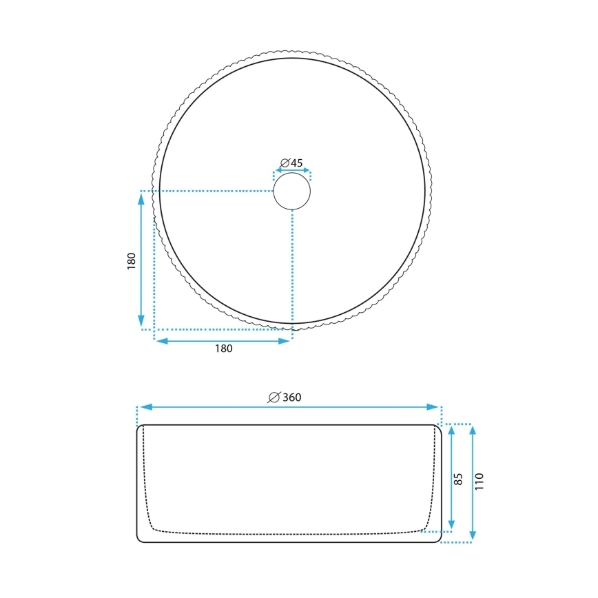 REA-U0601 - Lavabo da appoggio DELIA 36 cm bianco lucido/effetto pietra