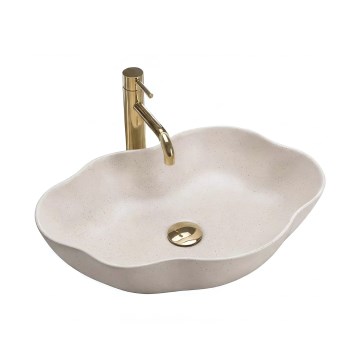 REA-U0617 - Lavabo da appoggio PEARL 38x50,5 cm ceramica/beige/effetto pietra