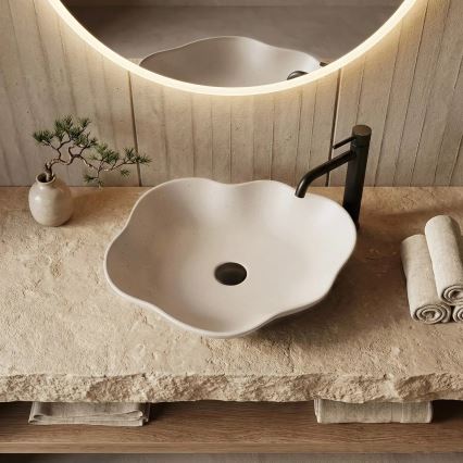 REA-U0617 - Lavabo da appoggio PEARL 38x50,5 cm ceramica/beige/effetto pietra