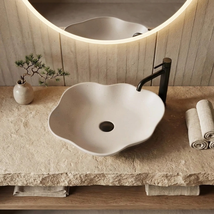 REA-U0617 - Lavabo da appoggio PEARL 38x50,5 cm ceramica/beige/effetto pietra