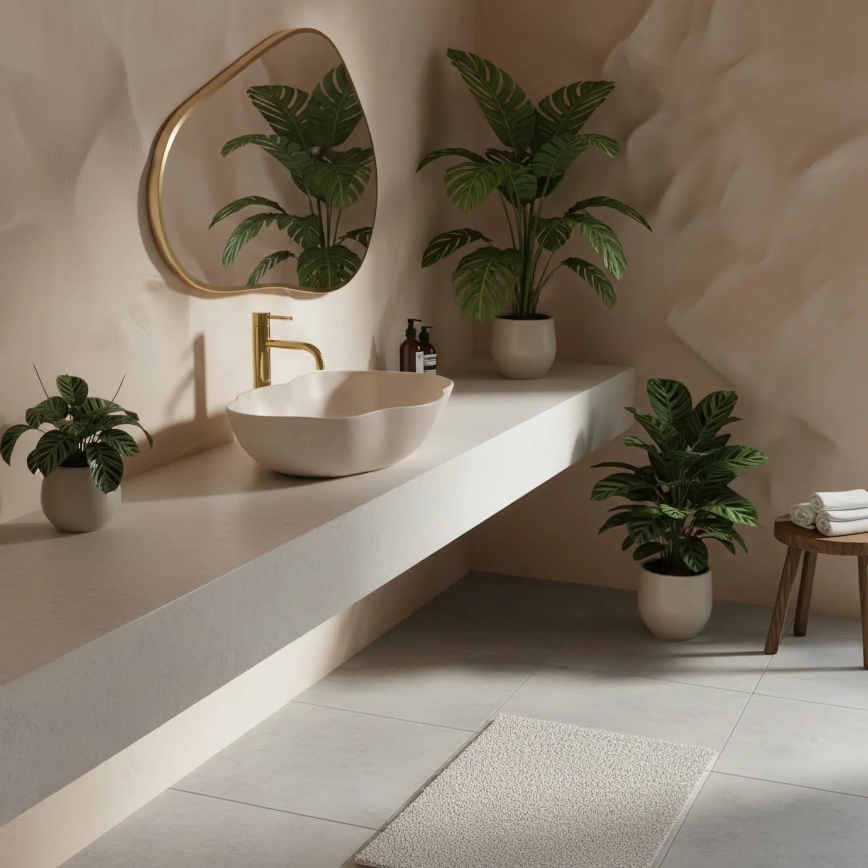 REA-U0617 - Lavabo da appoggio PEARL 38x50,5 cm ceramica/beige/effetto pietra