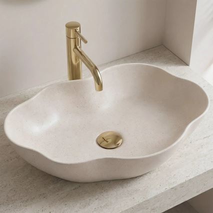 REA-U0617 - Lavabo da appoggio PEARL 38x50,5 cm ceramica/beige/effetto pietra