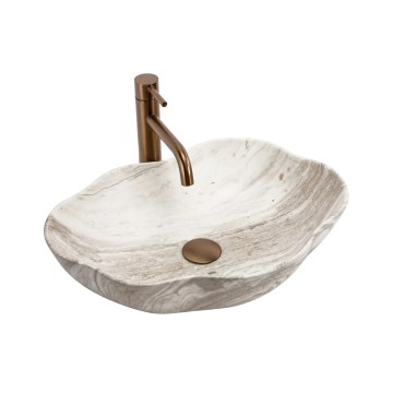 REA-U0618 - Lavabo da appoggio PEARL 38x50,5 cm in ceramica, beige, effetto pietra
