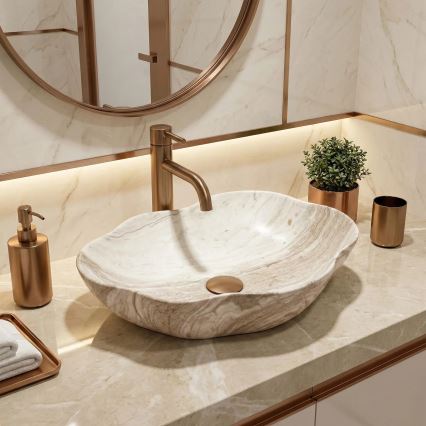 REA-U0618 - Lavabo da appoggio PEARL 38x50,5 cm in ceramica, beige, effetto pietra