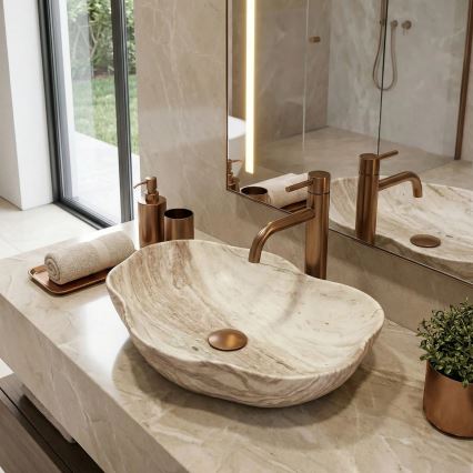 REA-U0618 - Lavabo da appoggio PEARL 38x50,5 cm in ceramica, beige, effetto pietra