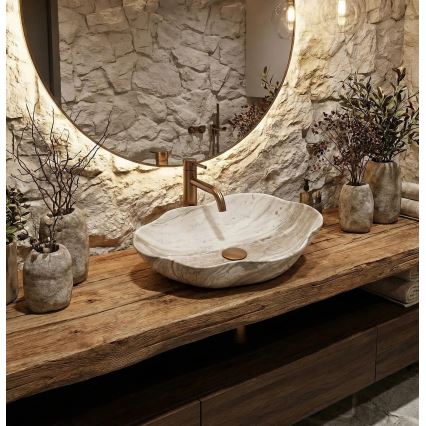 REA-U0618 - Lavabo da appoggio PEARL 38x50,5 cm in ceramica, beige, effetto pietra