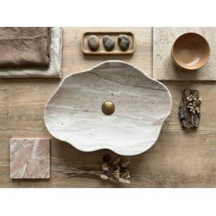 REA-U0618 - Lavabo da appoggio PEARL 38x50,5 cm in ceramica, beige, effetto pietra