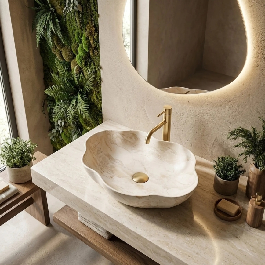 REA-U0619 - Lavabo da appoggio PEARL 38x50,5 cm ceramica/beige