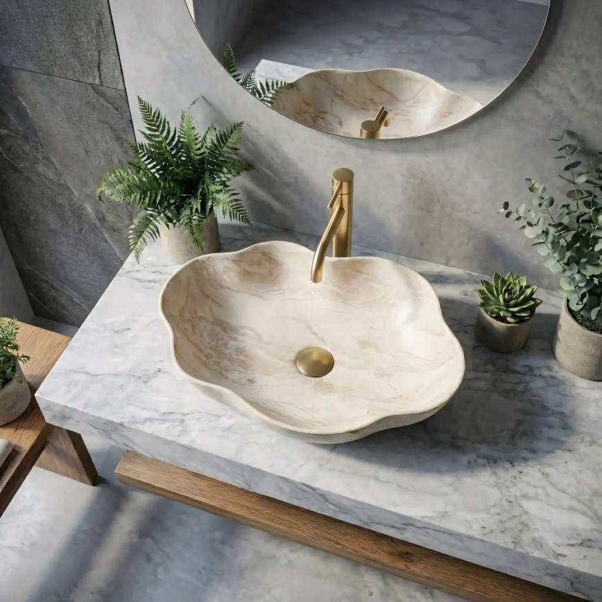 REA-U0619 - Lavabo da appoggio PEARL 38x50,5 cm ceramica/beige
